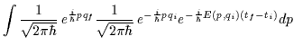 $\displaystyle \int \frac{1}{\sqrt{2\pi\hbar}} \, e^{\frac{i}{\hbar}pq_f}\frac{......2\pi\hbar}} \, e^{-\frac{i}{\hbar}pq_i}e^{-\frac{i}{\hbar}E(p,q_i)(t_f-t_i)}dp$