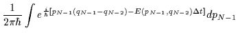$\displaystyle \frac{1}{2\pi\hbar}\int e^{\frac{i}{\hbar}\left[p_{N-1}(q_{N-1}-q_{N-2})-E(p_{N-1},q_{N-2})\Delta t \right]}dp_{N-1}$