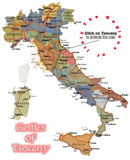Location of Tuscany in Italy