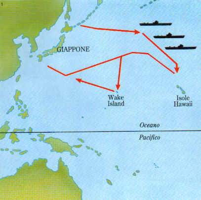 La rotta diversiva eseguita dalla flotta di Nagumo per attaccare di sorpresa la base statunitense