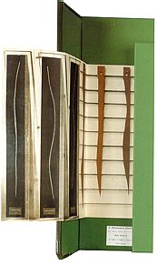 Marcel Duchamp. "Trois stoppages talon"  (1913-14). Tre fili incollati a tre strisce di tela dipinte, ciascuna montata su vetro e tre regoli di legno seguenti da un lato le curvature dei fili, il tutto contenuto in una scatola di legno. 28,2 x 129,2 x 22,7 cm. Museum of Modern Art, New York.