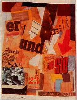 Kurt Schwitters. "Blauer Vogel" (1922). collage su carta.